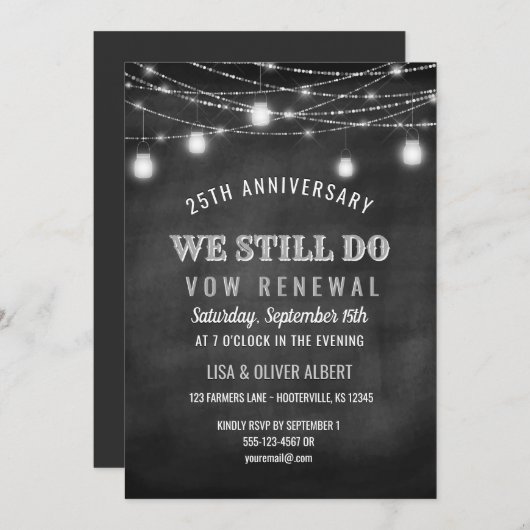 Rustic String Lights Mason Jar Vow Renewal Kaart (Voorkant / Achterkant)