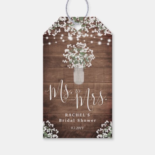Rustic String Lights Mason Jar Vrijgezellenfeest G Cadeaulabel (Voorkant)