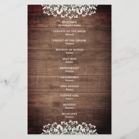 Rustic String Lights Mason Jar Wedding Program (Achterkant)