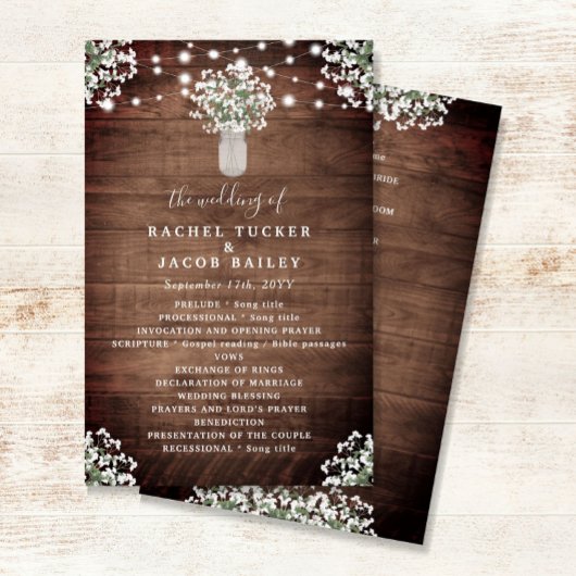 Rustic String Lights Mason Jar Wedding Program