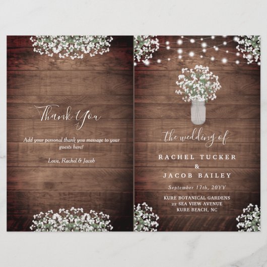 Rustic String Lights Mason Jar Wedding Program (Voorkant)