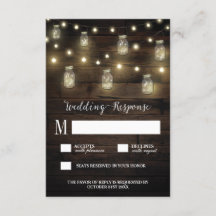 Rustic String Lights Mason Jar Wedding RSVP-kaarte