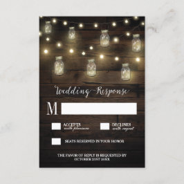 Rustic String Lights Mason Jar Wedding RSVP-kaarte RSVP Kaartje
