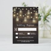 Rustic String Lights Mason Jar Wedding RSVP-kaarte RSVP Kaartje (Staand voorkant)
