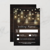 Rustic String Lights Mason Jar Wedding RSVP-kaarte RSVP Kaartje (Voorkant / Achterkant)