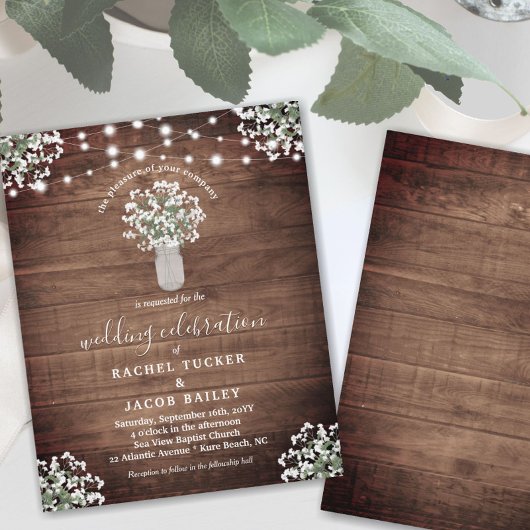 Rustic String Lights Mason Jar Wedding Uitnodiging