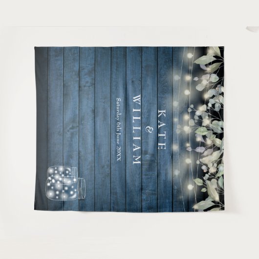 Rustic String Lights Mason Jars Photo Backdrop Wandkleed (Voorkant (horizontaal))