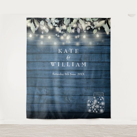 Rustic String Lights Mason Jars Photo Backdrop Wandkleed (Voorkant)