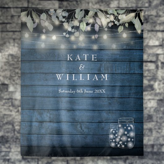 Rustic String Lights Mason Jars Photo Backdrop Wandkleed