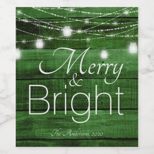 Rustic String Lights Merry & Bright Wijn Etiket (Enkel label)