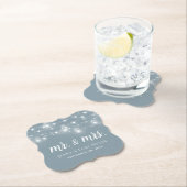 Rustic String Lights Mr. en Mrs Wedding Monogram Kartonnen Onderzetters (Insitu)