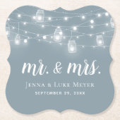 Rustic String Lights Mr. en Mrs Wedding Monogram Kartonnen Onderzetters (Voorkant)