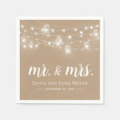 Rustic String Lights Mr. en Mrs Wedding Monogram Servet (Voorkant)