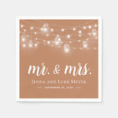 Rustic String Lights Mr. en Mrs Wedding Monogram Servet (Voorkant)