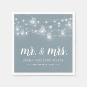 Rustic String Lights Mr. en Mrs Wedding Monogram Servet (Voorkant)