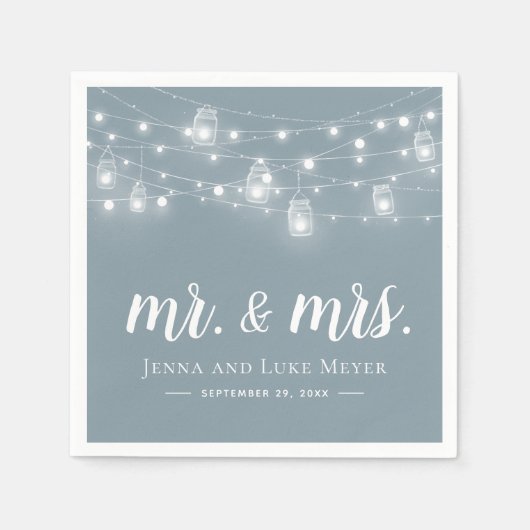Rustic String Lights Mr. en Mrs Wedding Monogram Servet (Voorkant)