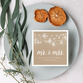 Rustic String Lights Mr. en Mrs Wedding Monogram Servet
