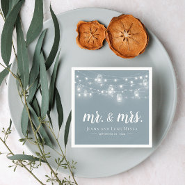 Rustic String Lights Mr. en Mrs Wedding Monogram Servet