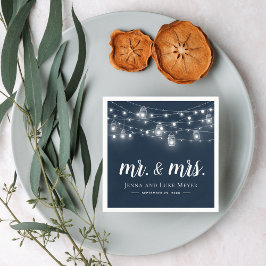 Rustic String Lights Mr. en Mrs Wedding Monogram Servet