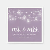 Rustic String Lights Mr. en Mrs Wedding Monogram Servet (Voorkant)