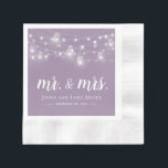 Rustic String Lights Mr. en Mrs Wedding Monogram Servet<br><div class="desc">Betaalbare papieren servetten op maat voor uw bruiloft of een evenement. Het ontwerp is voorzien van rustieke gloeiende strijklichten en metselaarpotten die aan de bovenkant hangen met een mix van moderne en kalligrafiescriptfonts op een stoffige paarse achtergrond. Personaliseer het met uw Mr en Mrs monogram en trouwdatum of andere aangepaste...</div>