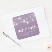 Rustic String Lights Mr. en Mrs Wedding Monogram Vierkante Sticker (Envelop)