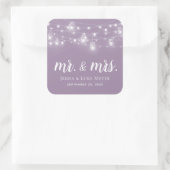 Rustic String Lights Mr. en Mrs Wedding Monogram Vierkante Sticker (Tas)