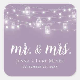 Rustic String Lights Mr. en Mrs Wedding Monogram Vierkante Sticker
