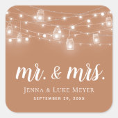 Rustic String Lights Mr. en Mrs Wedding Monogram Vierkante Sticker (Voorkant)
