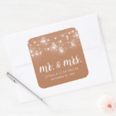 Rustic String Lights Mr. en Mrs Wedding Monogram Vierkante Sticker (Envelop)