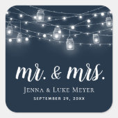 Rustic String Lights Mr. en Mrs Wedding Monogram Vierkante Sticker (Voorkant)