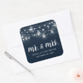 Rustic String Lights Mr. en Mrs Wedding Monogram Vierkante Sticker (Envelop)