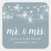 Rustic String Lights Mr. en Mrs Wedding Monogram Vierkante Sticker (Voorkant)