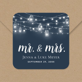 Rustic String Lights Mr. en Mrs Wedding Monogram Vierkante Sticker