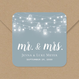 Rustic String Lights Mr. en Mrs Wedding Monogram Vierkante Sticker