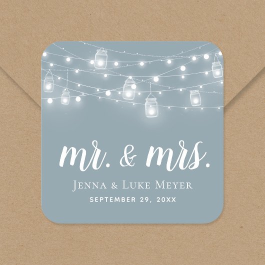 Rustic String Lights Mr. en Mrs Wedding Monogram Vierkante Sticker