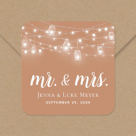 Rustic String Lights Mr. en Mrs Wedding Monogram Vierkante Sticker