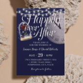 Rustic String Lights Navy Blue Fairytale Wedding Kaart