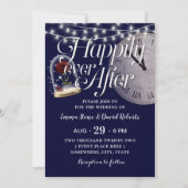 Rustic String Lights Navy Blue Fairytale Wedding Kaart (Voorkant)