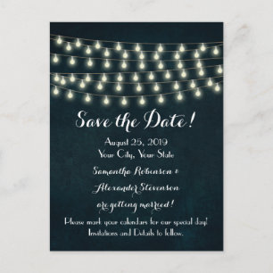 Rustic String Lights Navy Blue Wedding Aankondigingskaart