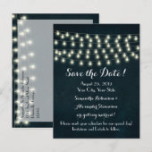  Rustic String Lights Navy Blue Wedding Aankondigingskaart (Voorkant / Achterkant)
