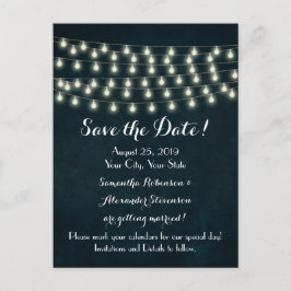  Rustic String Lights Navy Blue Wedding Aankondigingskaart