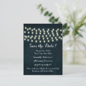  Rustic String Lights Navy Blue Wedding Aankondigingskaart (Staand voorkant)