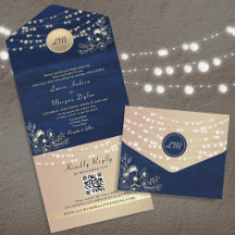 Rustic String Lights Navy Blue Wedding