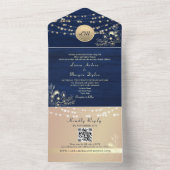 Rustic String Lights Navy Blue Wedding All In One Uitnodiging (Binnen)