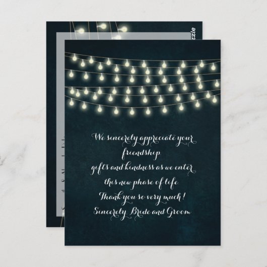  Rustic String Lights Navy Blue Wedding Briefkaart (Voorkant / Achterkant)