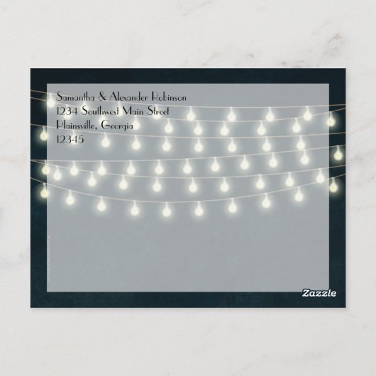  Rustic String Lights Navy Blue Wedding Briefkaart (Achterkant)
