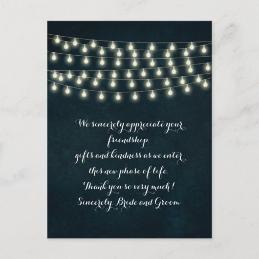 Rustic String Lights Navy Blue Wedding Briefkaart (Voorkant)
