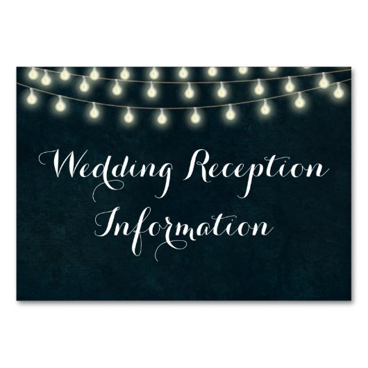  Rustic String Lights Navy Blue Wedding Kaart (Voorkant)