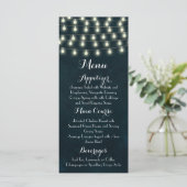  Rustic String Lights Navy Blue Wedding Menu (Staand voorkant)